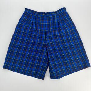 Vtg 90s Pendleton Wool Shorts Womens 12 Blue Plaid Tartan Pleated High Waisted